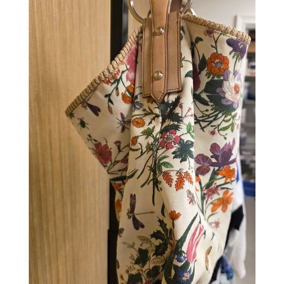 Gucci White Flora Horsebit Handbag Large Authentic Flower Butterfly Cricket - Picture 3 of 16